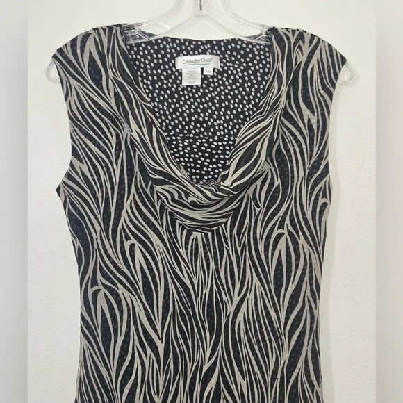Coldwater Creek Silk Blend Dress Black White Cowl Neck Sleeveless P10 - Picture 6 of 10